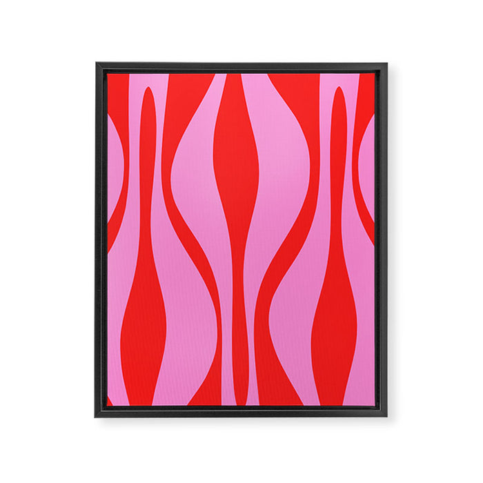 Mid Century Modern Retro Lounge Ogee Pattern Preppy Pink and Red Framed Canvas Print Gallery Image 1