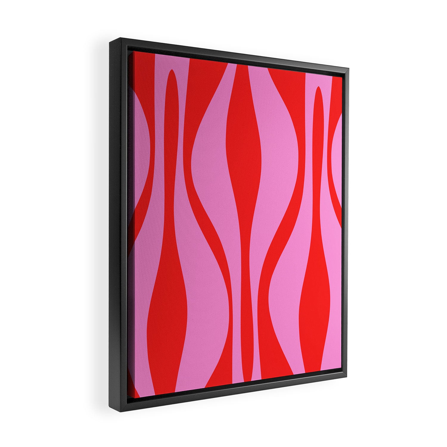 Mid Century Modern Retro Lounge Ogee Pattern Preppy Pink and Red Framed Canvas Print Gallery Image 2