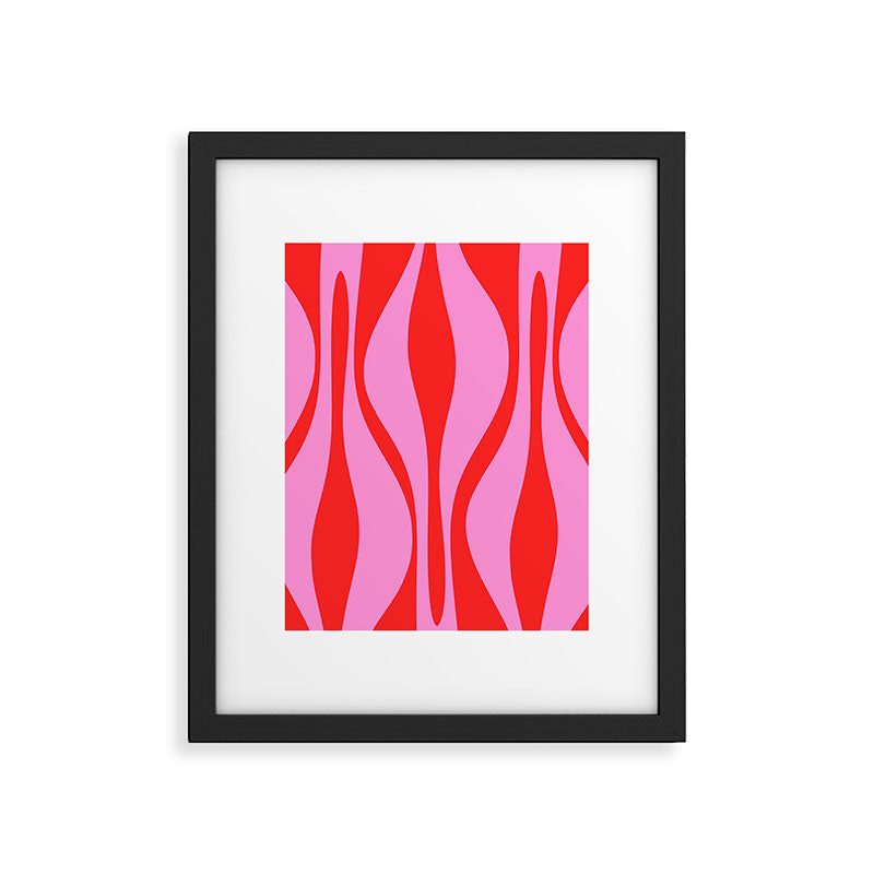 Mid Century Modern Retro Lounge Ogee Pattern Preppy Pink and Red Framed Art Print Gallery Image 6