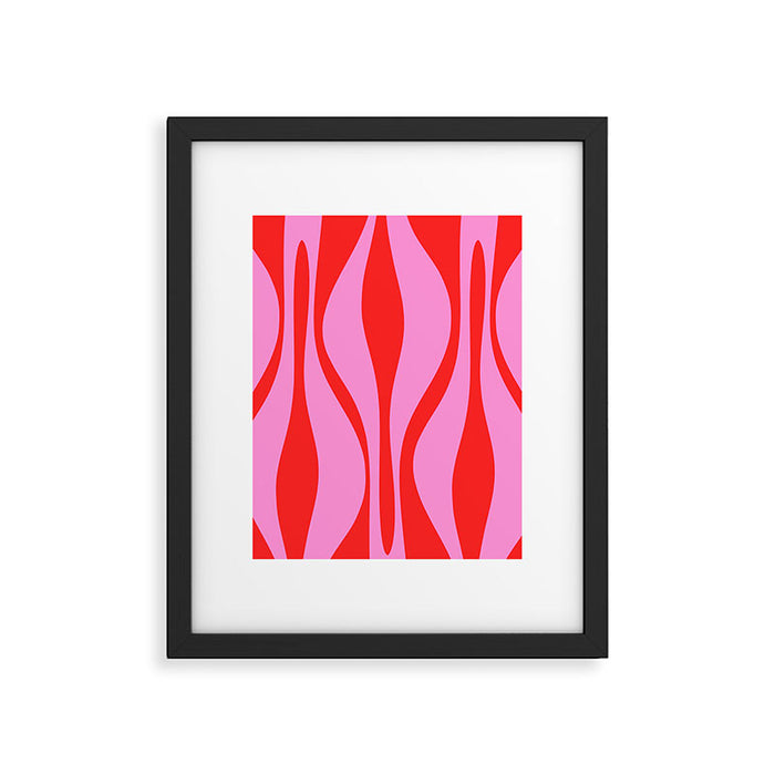 Mid Century Modern Retro Lounge Ogee Pattern Preppy Pink and Red Framed Art Print Gallery Image 1