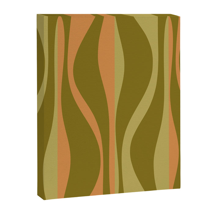 Mid Century Modern Retro Lounge Striped Ogee Pattern Avocado Green and Cantaloupe Orange Canvas Print Gallery Image 1