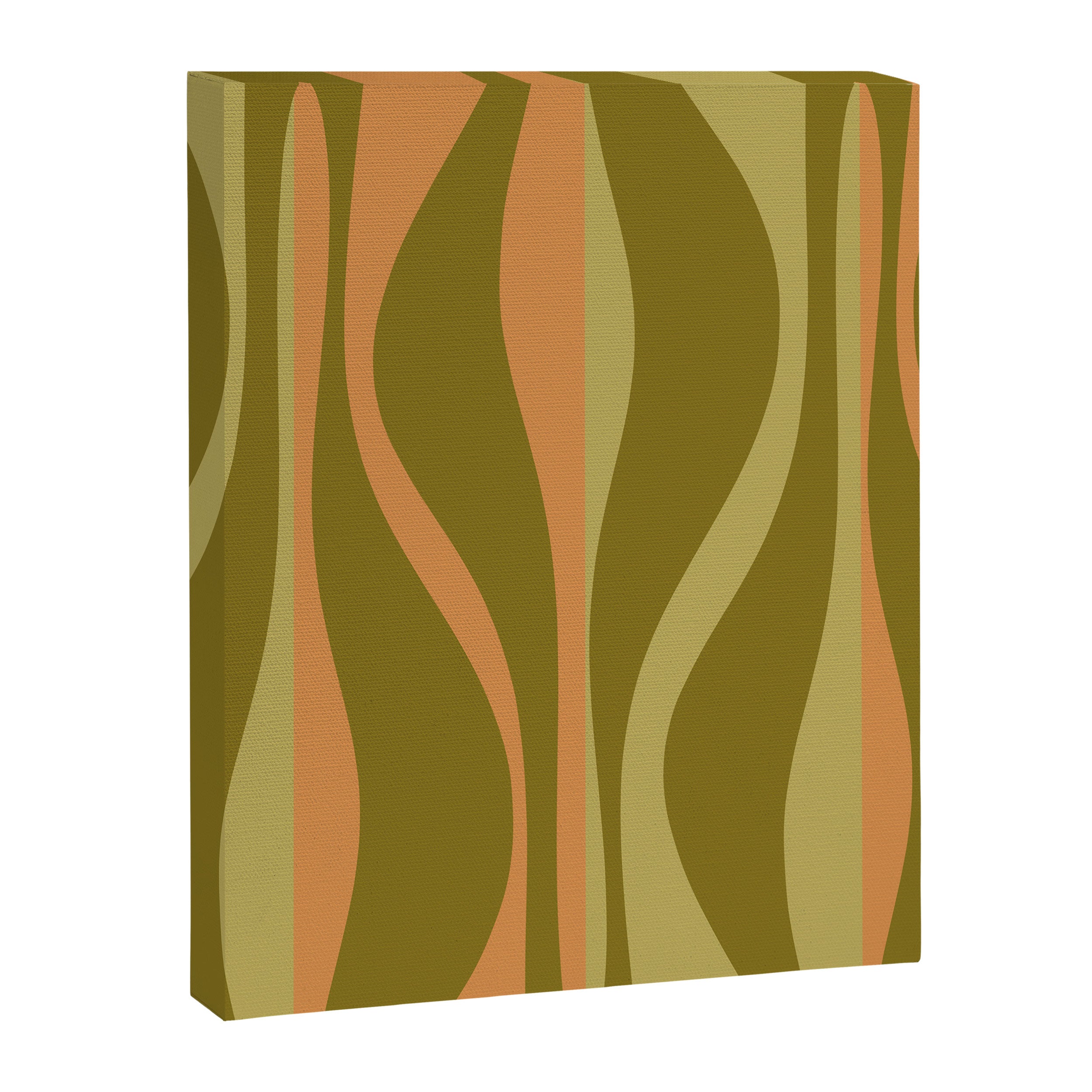 Mid Century Modern Retro Lounge Striped Ogee Pattern Avocado Green and Cantaloupe Orange Canvas Print Gallery Image 8