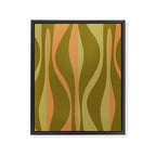 Mid Century Modern Retro Lounge Striped Ogee Pattern Avocado Green and Cantaloupe Orange Framed Canvas Print Gallery Image 8