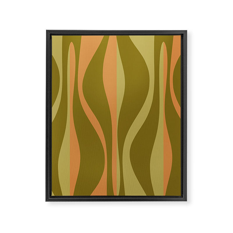 Mid Century Modern Retro Lounge Striped Ogee Pattern Avocado Green and Cantaloupe Orange Framed Canvas Print Gallery Image 8