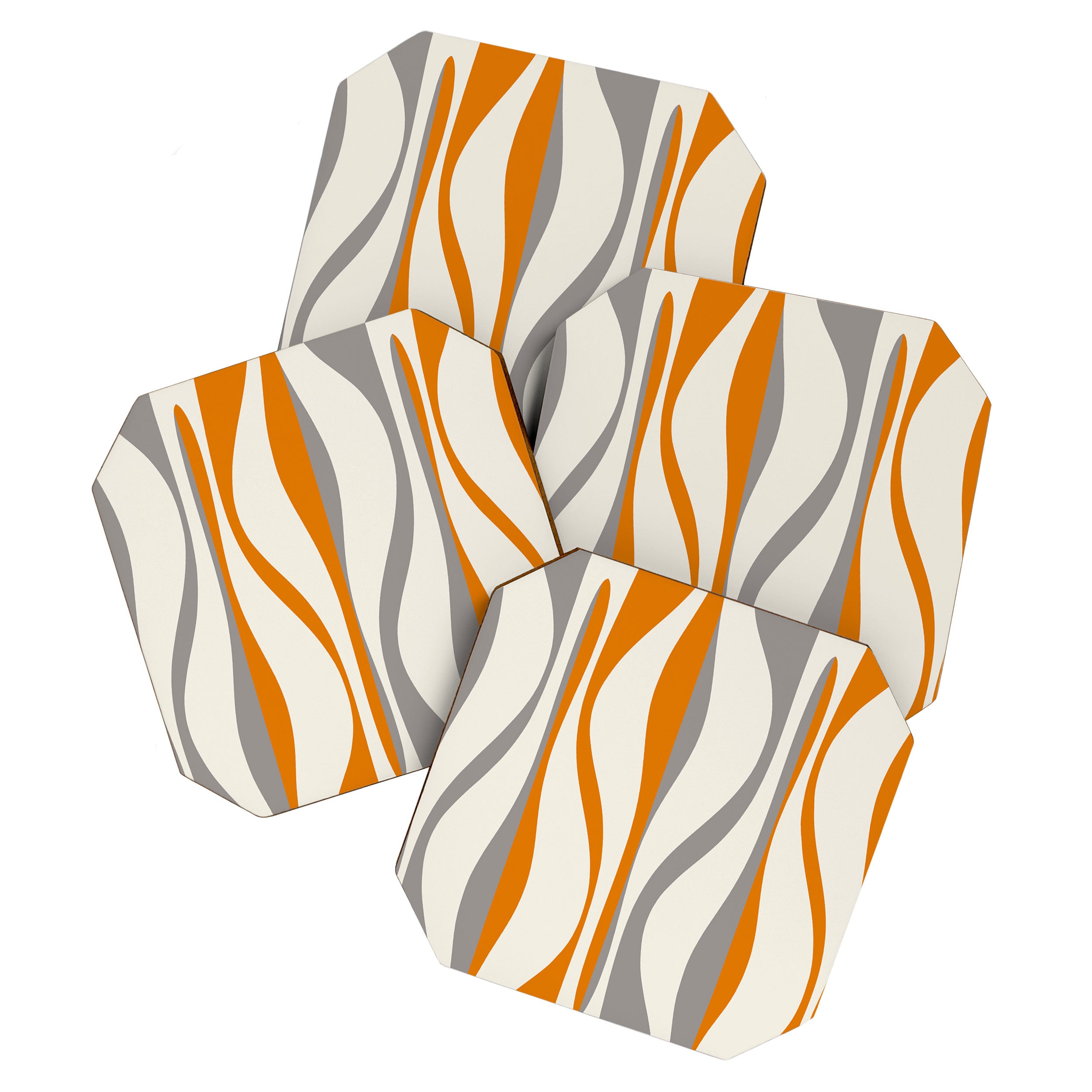 Mid Century Modern Retro Lounge Striped Ogee Pattern Gray Ochre Cream Coaster Gallery Image 1