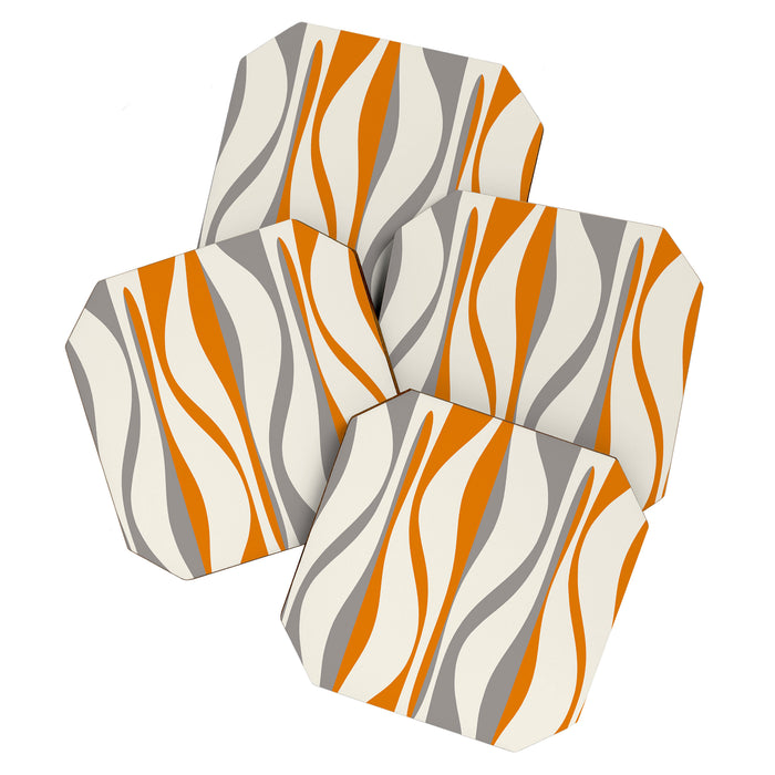 Mid Century Modern Retro Lounge Striped Ogee Pattern Gray Ochre Cream Coaster Gallery Image 1