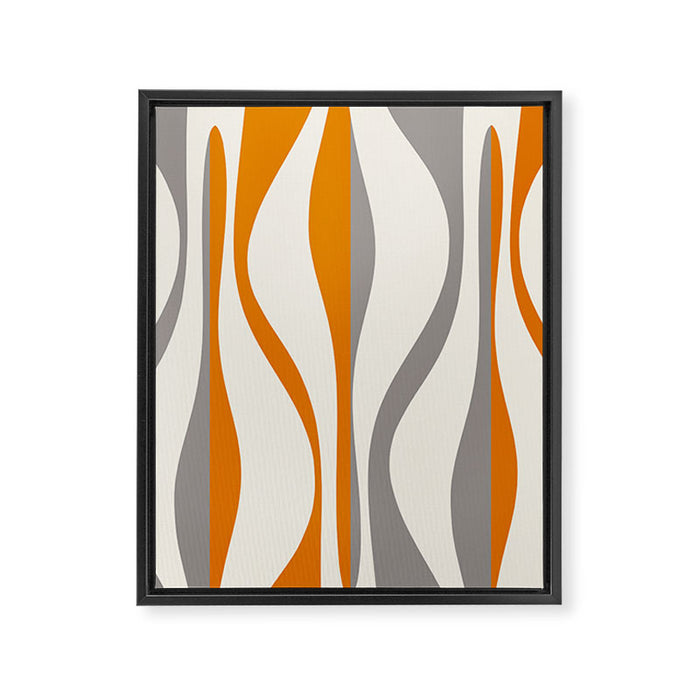Mid Century Modern Retro Lounge Striped Ogee Pattern Gray Ochre Cream Framed Canvas Print Gallery Image 1
