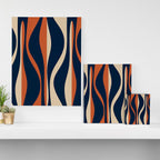 Mid Century Modern Retro Lounge Striped Ogee Pattern in Midcentury Navy Blue, Spiced Orange, and Beige Canvas Print Gallery Image 3