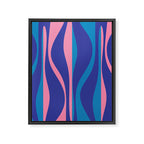 Mid Century Modern Retro Lounge Striped Ogee Pattern in Modtastic Blue and Pink Framed Canvas Print Gallery Image 8