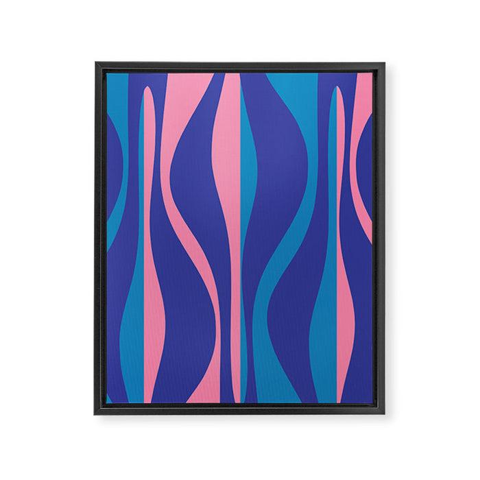 Mid Century Modern Retro Lounge Striped Ogee Pattern in Modtastic Blue and Pink Framed Canvas Print Gallery Image 1