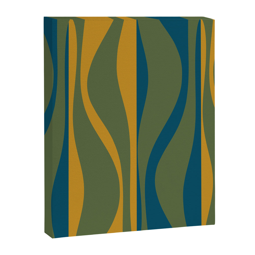 Mid Century Modern Retro Lounge Striped Ogee Pattern in Moroccan Blue Olive Green Ochre Canvas Print Gallery Image 8