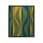 Mid Century Modern Retro Lounge Striped Ogee Pattern in Moroccan Blue Olive Green Ochre Framed Canvas Print Gallery Image 8
