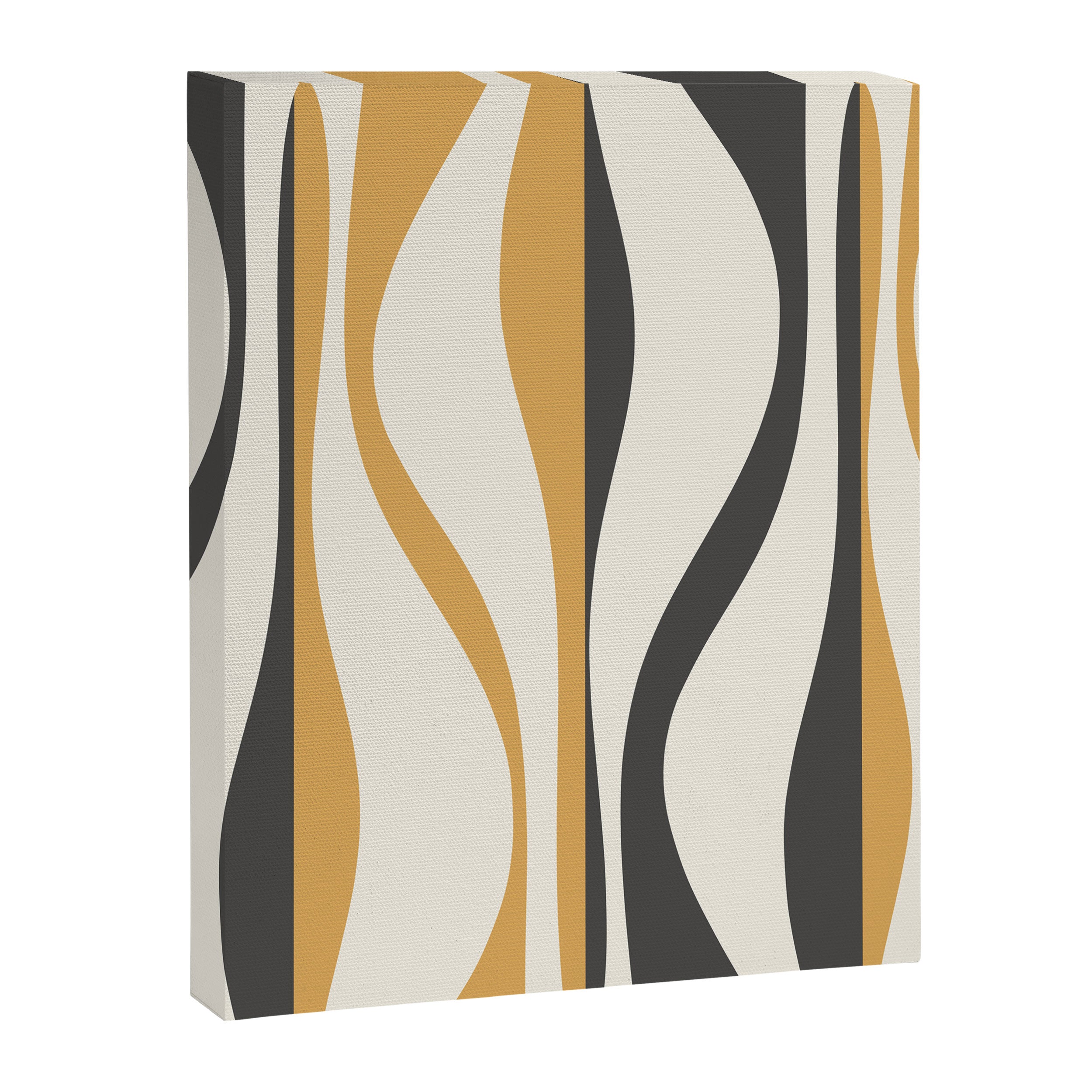 Mid Century Modern Retro Lounge Striped Ogee Pattern in Muted Mustard Gold, Charcoal Gray, and Cream Canvas Print Gallery Image 8