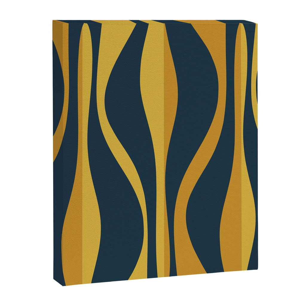 Mid Century Modern Retro Lounge Striped Ogee Pattern in Navy Blue and Mustard Canvas Print Gallery Image 8