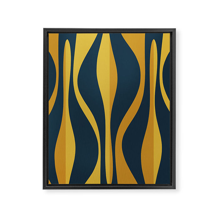 Mid Century Modern Retro Lounge Striped Ogee Pattern in Navy Blue and Mustard Framed Canvas Print Gallery Image 1