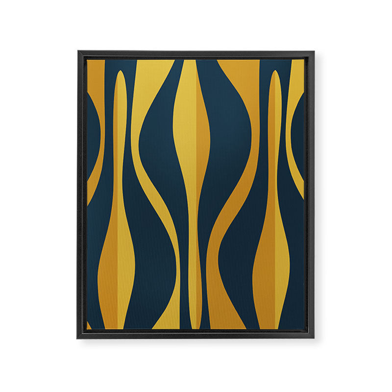 Mid Century Modern Retro Lounge Striped Ogee Pattern in Navy Blue and Mustard Framed Canvas Print Gallery Image 8