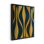 Mid Century Modern Retro Lounge Striped Ogee Pattern in Navy Blue and Mustard Framed Canvas Print Gallery Image 2