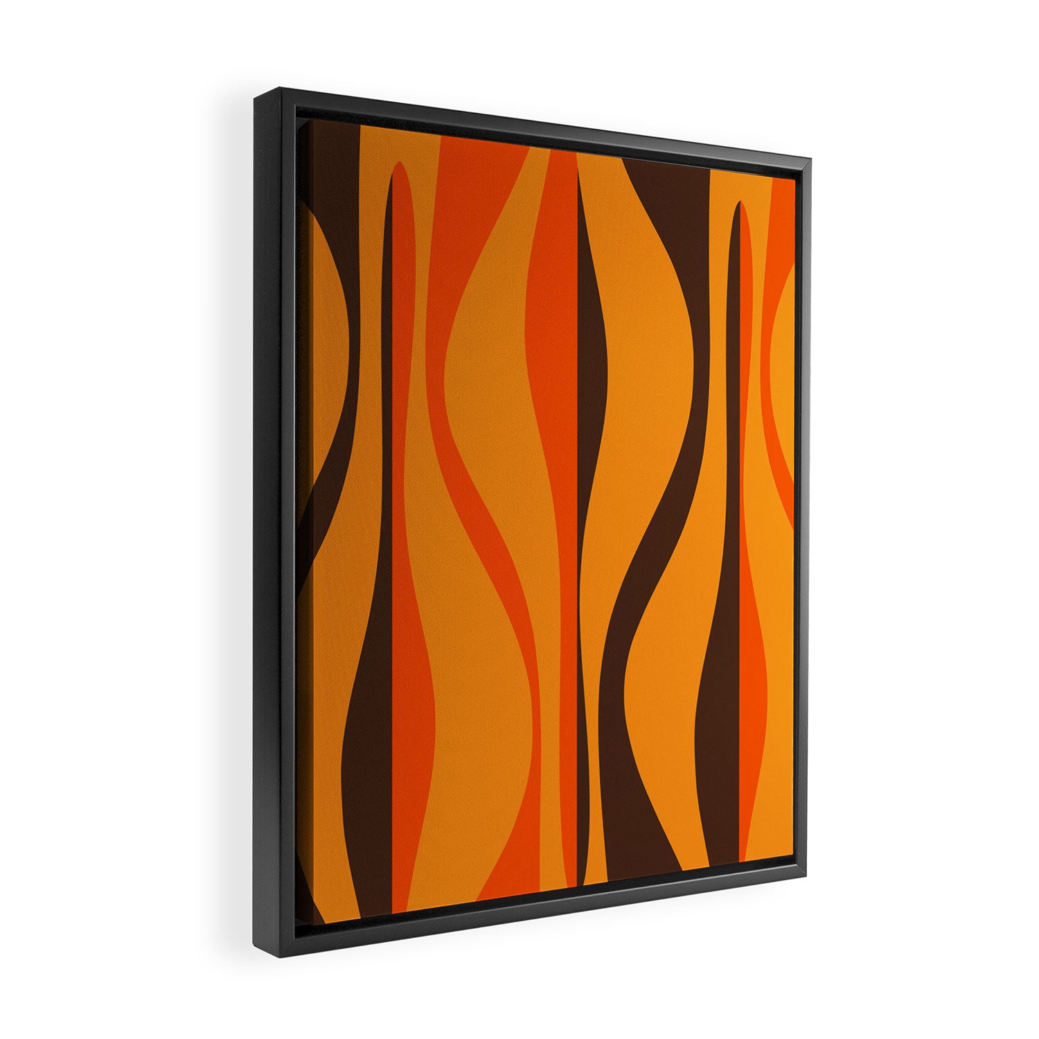 Mid Century Modern Retro Lounge Striped Ogee Pattern in Vintage 70s Brown and Orange Framed Canvas Print Gallery Image 2