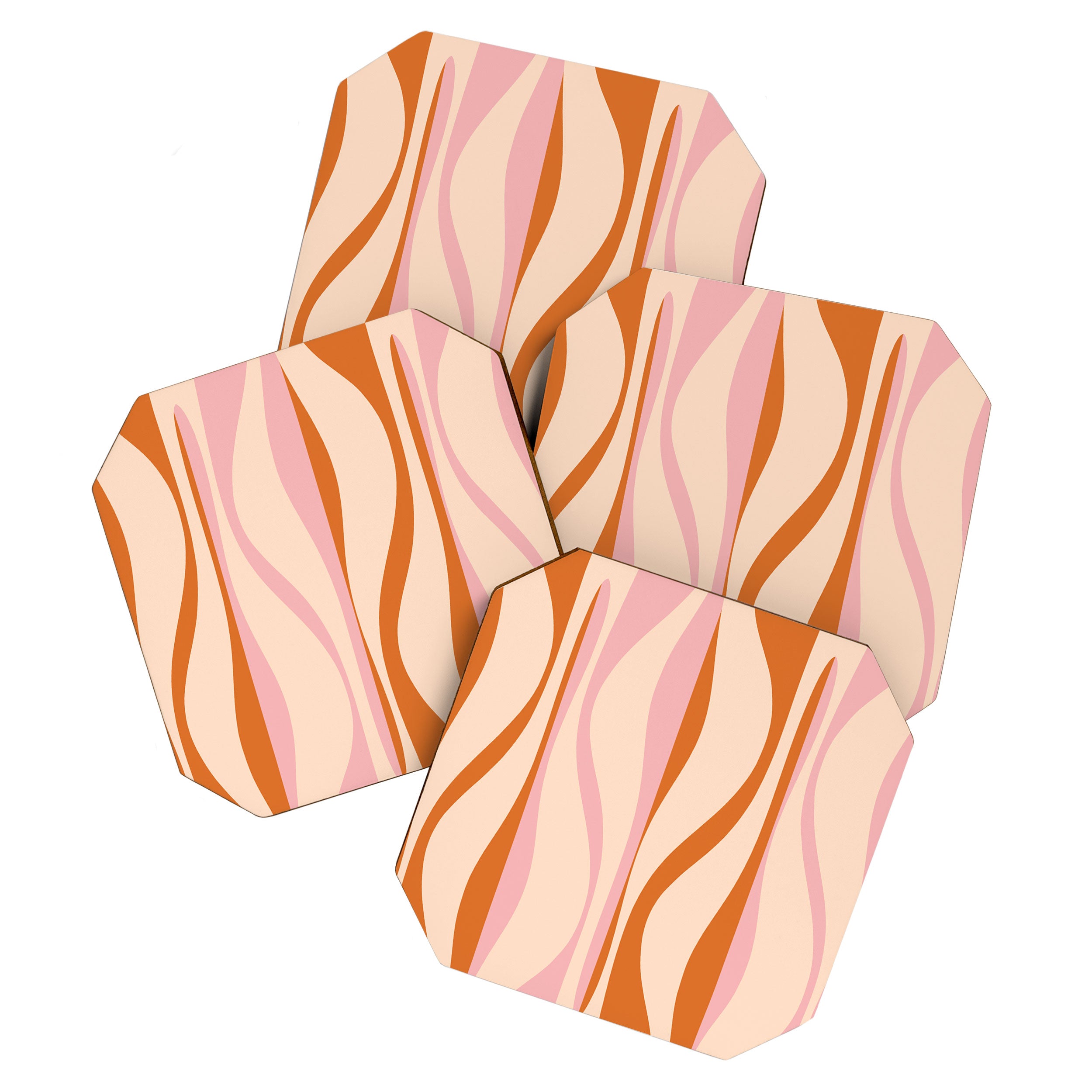 Mid Century Modern Retro Lounge Striped Ogee Pattern Orange Pink Cream Coaster Gallery Image 1