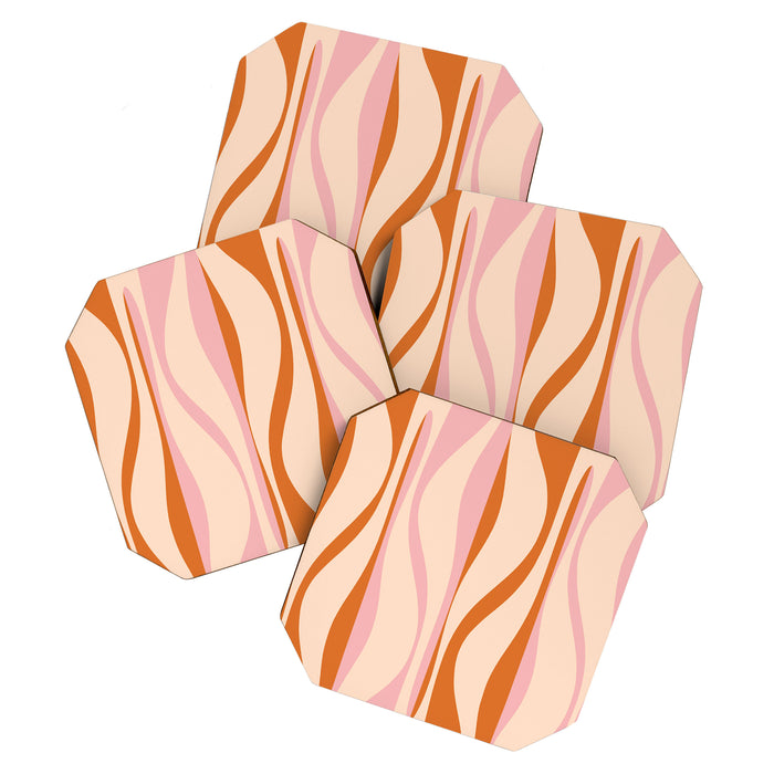 Mid Century Modern Retro Lounge Striped Ogee Pattern Orange Pink Cream Coaster Gallery Image 1