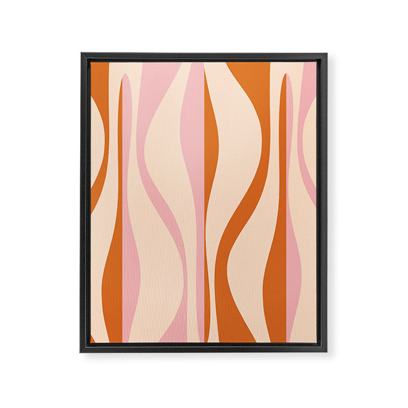 Mid Century Modern Retro Lounge Striped Ogee Pattern Orange Pink Cream Framed Canvas Print Gallery Image 8