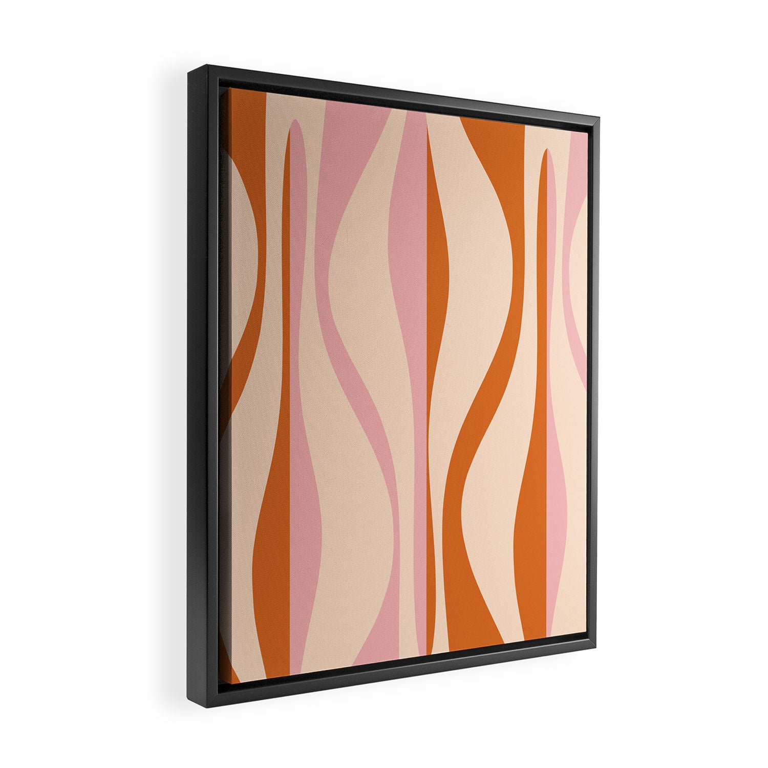 Mid Century Modern Retro Lounge Striped Ogee Pattern Orange Pink Cream Framed Canvas Print Gallery Image 2
