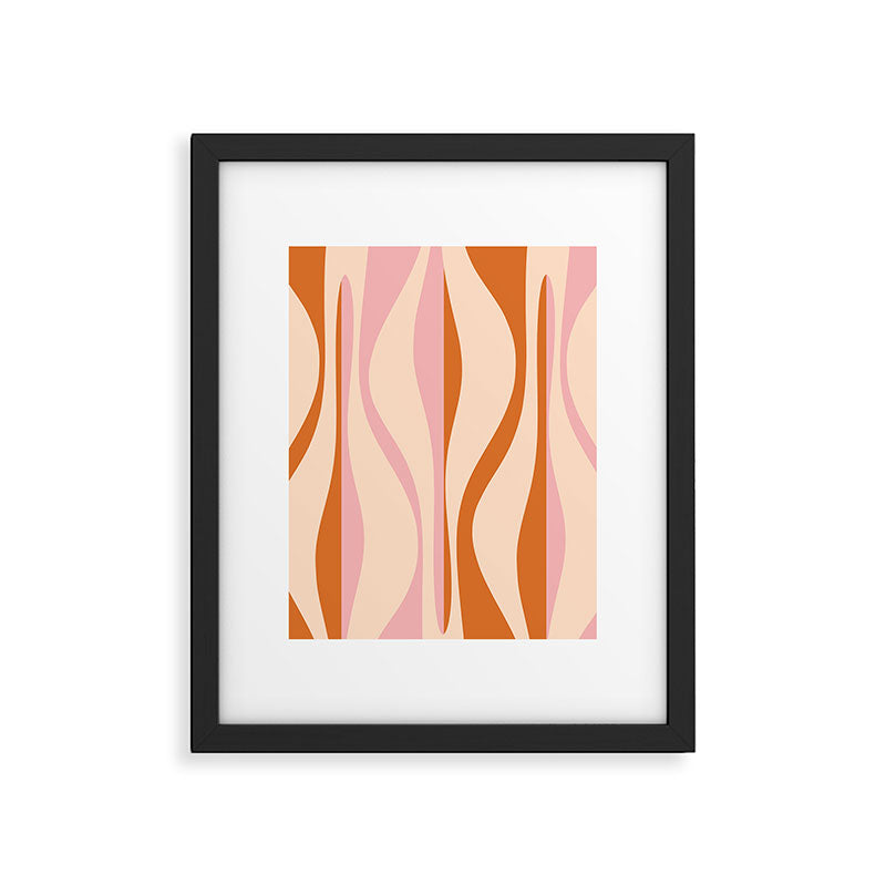 Mid Century Modern Retro Lounge Striped Ogee Pattern Orange Pink Cream Framed Art Print Gallery Image 6