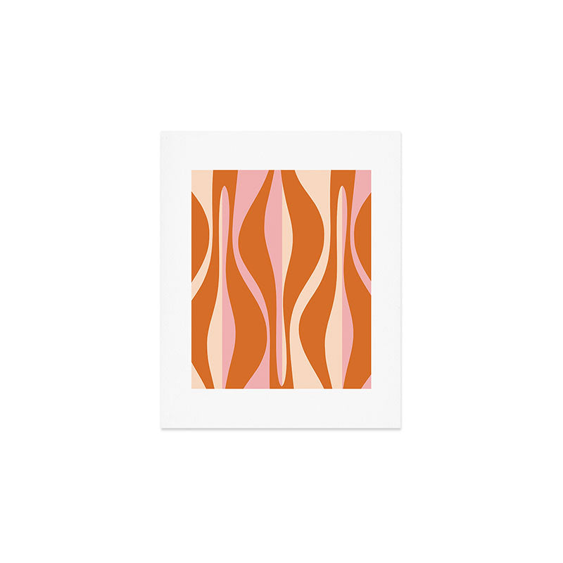 Mid Century Modern Retro Lounge Striped Ogee Pattern Pink Orange Cream Art Print Gallery Image 1