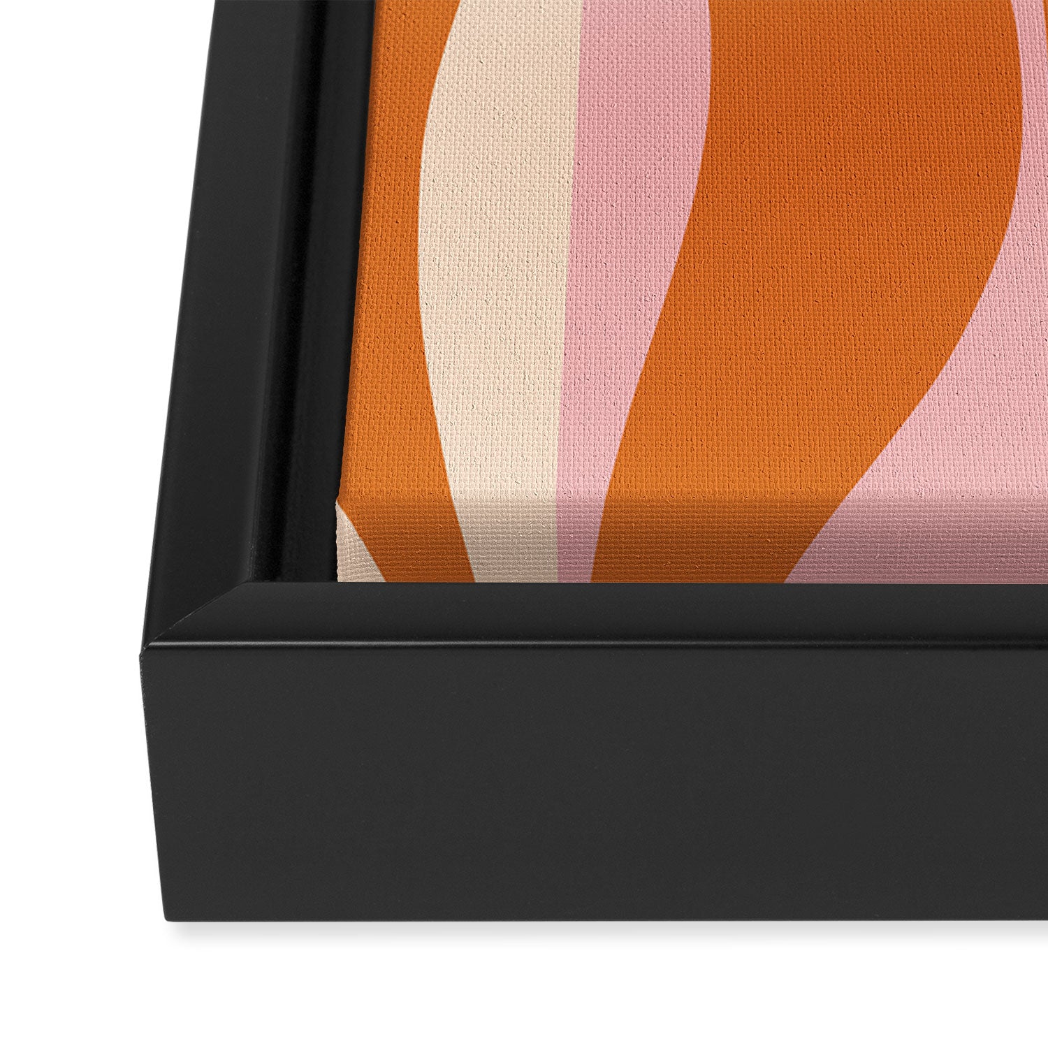 Mid Century Modern Retro Lounge Striped Ogee Pattern Pink Orange Cream Framed Canvas Print Gallery Image 3