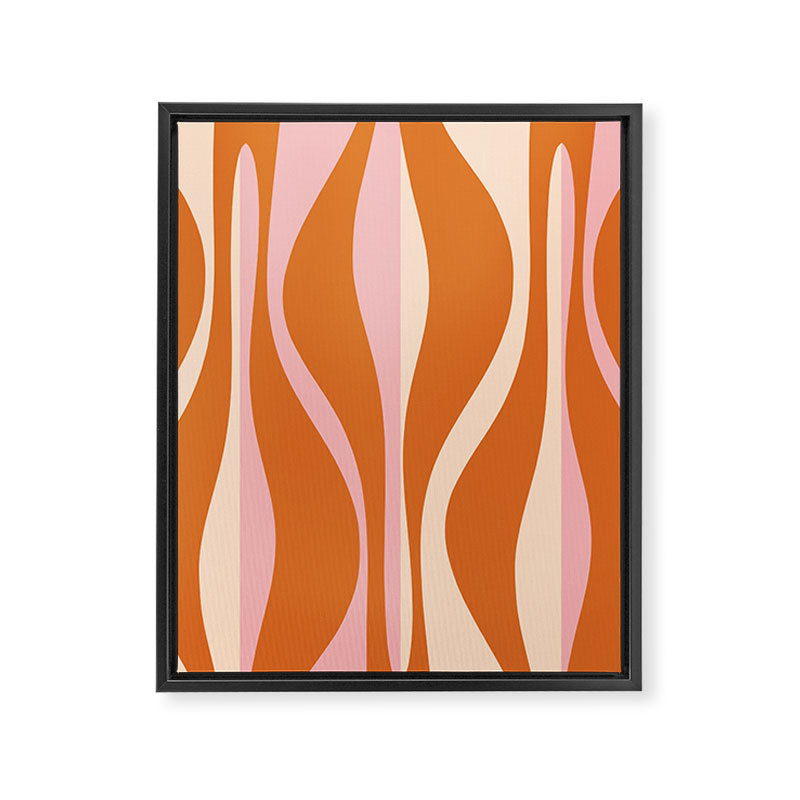 Mid Century Modern Retro Lounge Striped Ogee Pattern Pink Orange Cream Framed Canvas Print Gallery Image 8