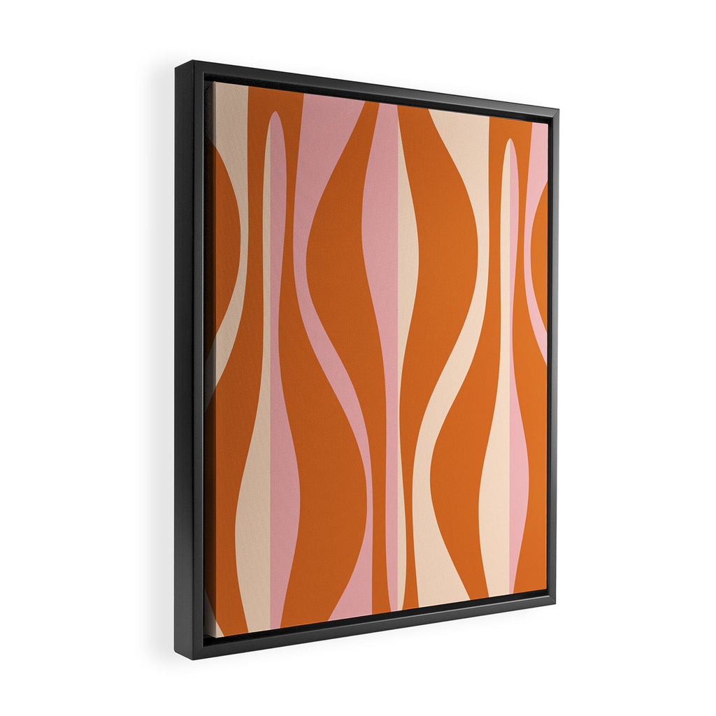 Mid Century Modern Retro Lounge Striped Ogee Pattern Pink Orange Cream Framed Canvas Print Gallery Image 2