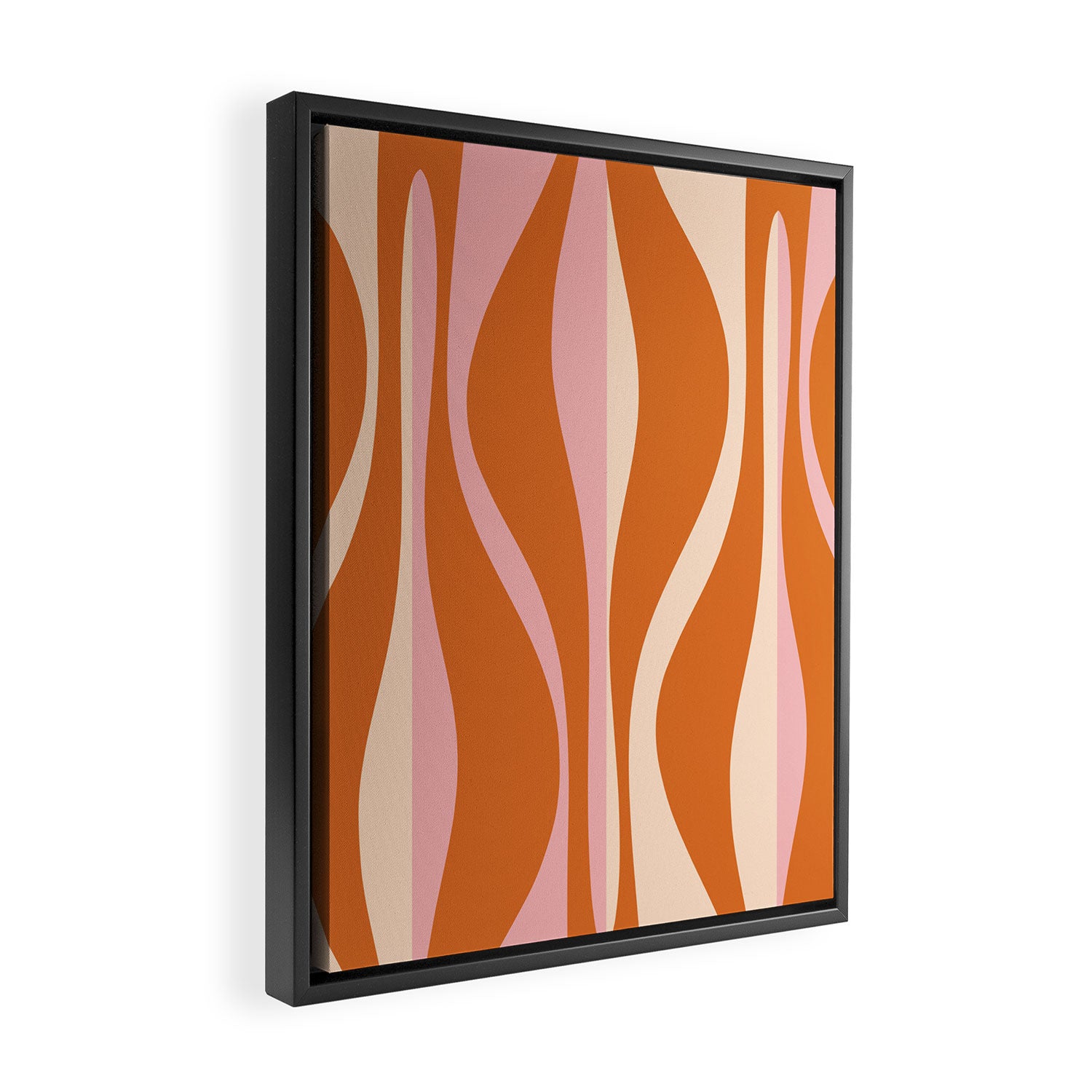 Mid Century Modern Retro Lounge Striped Ogee Pattern Pink Orange Cream Framed Canvas Print Gallery Image 2