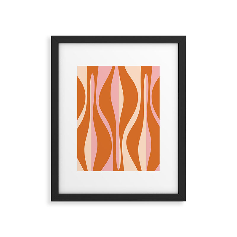 Mid Century Modern Retro Lounge Striped Ogee Pattern Pink Orange Cream Framed Art Print Gallery Image 6