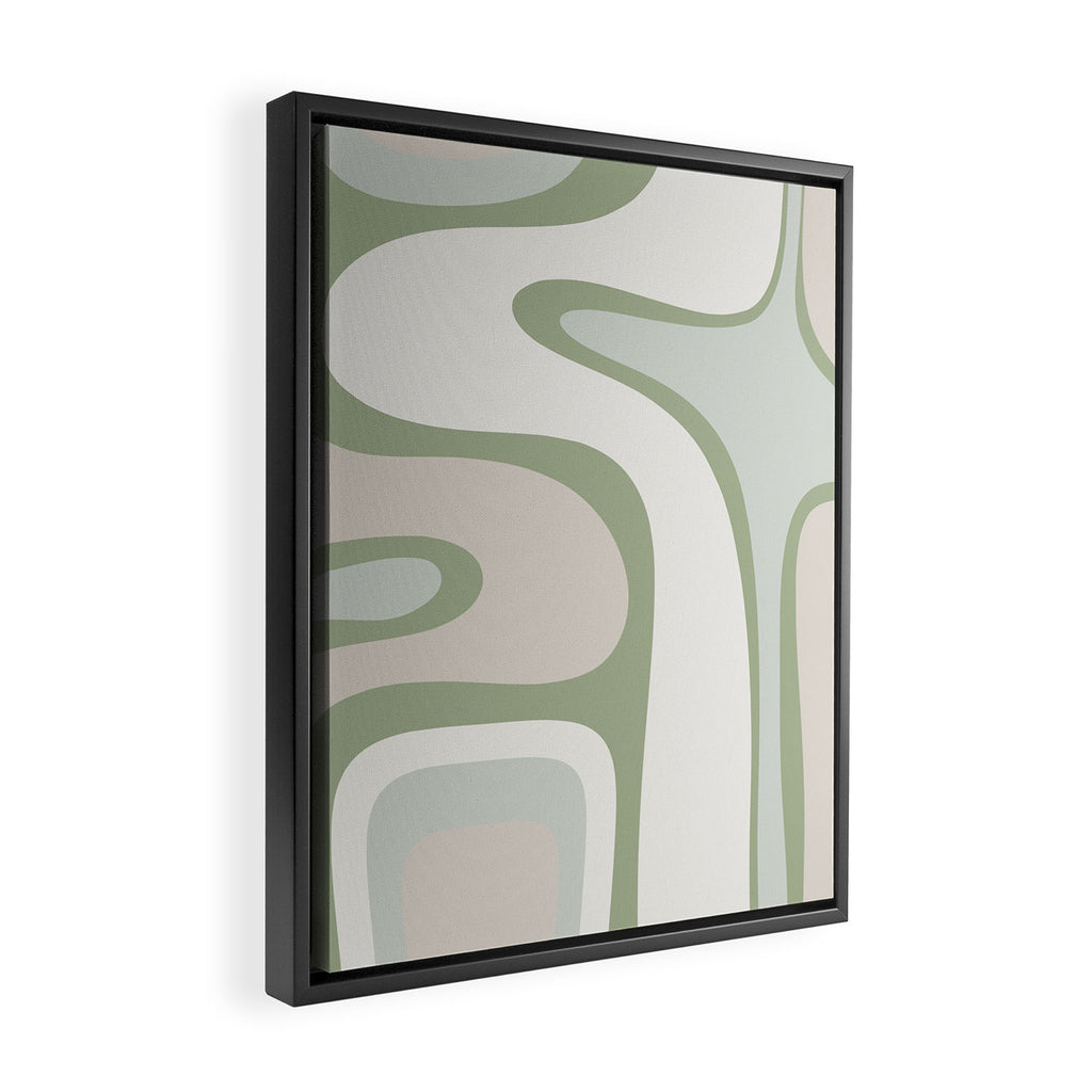 Mid Century Modern Sage Green Copacetic Retro Abstract Framed Canvas Print Gallery Image 2