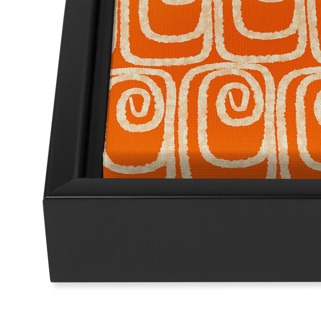 Mid Century Modern Spirra 50s 60s Pattern in Orange and Cream Framed Canvas Print Gallery Image 3