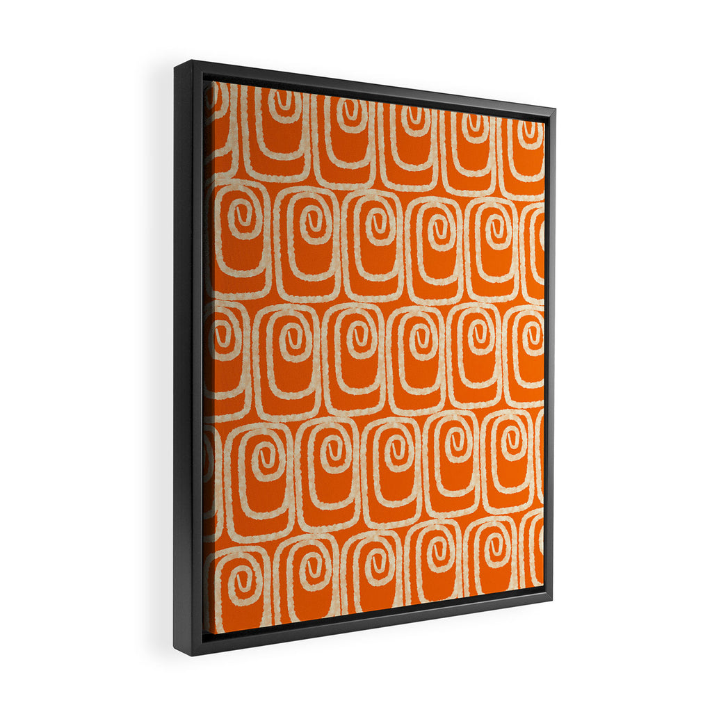 Mid Century Modern Spirra 50s 60s Pattern in Orange and Cream Framed Canvas Print Gallery Image 2