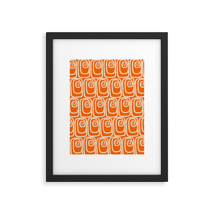 Mid Century Modern Spirra 50s 60s Pattern in Orange and Cream Framed Art Print Gallery Image 1