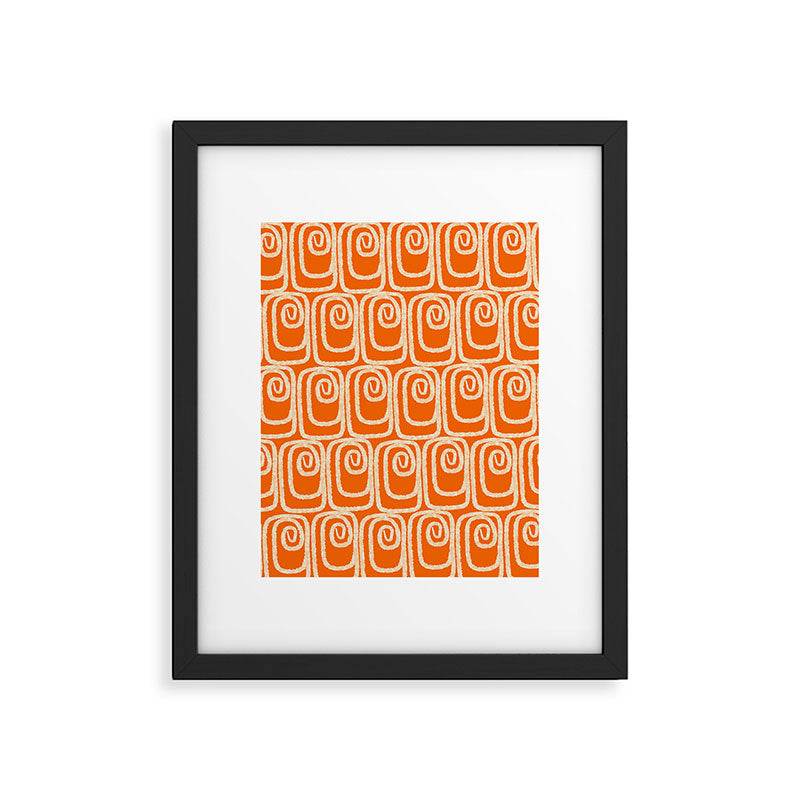 Mid Century Modern Spirra 50s 60s Pattern in Orange and Cream Framed Art Print Gallery Image 6