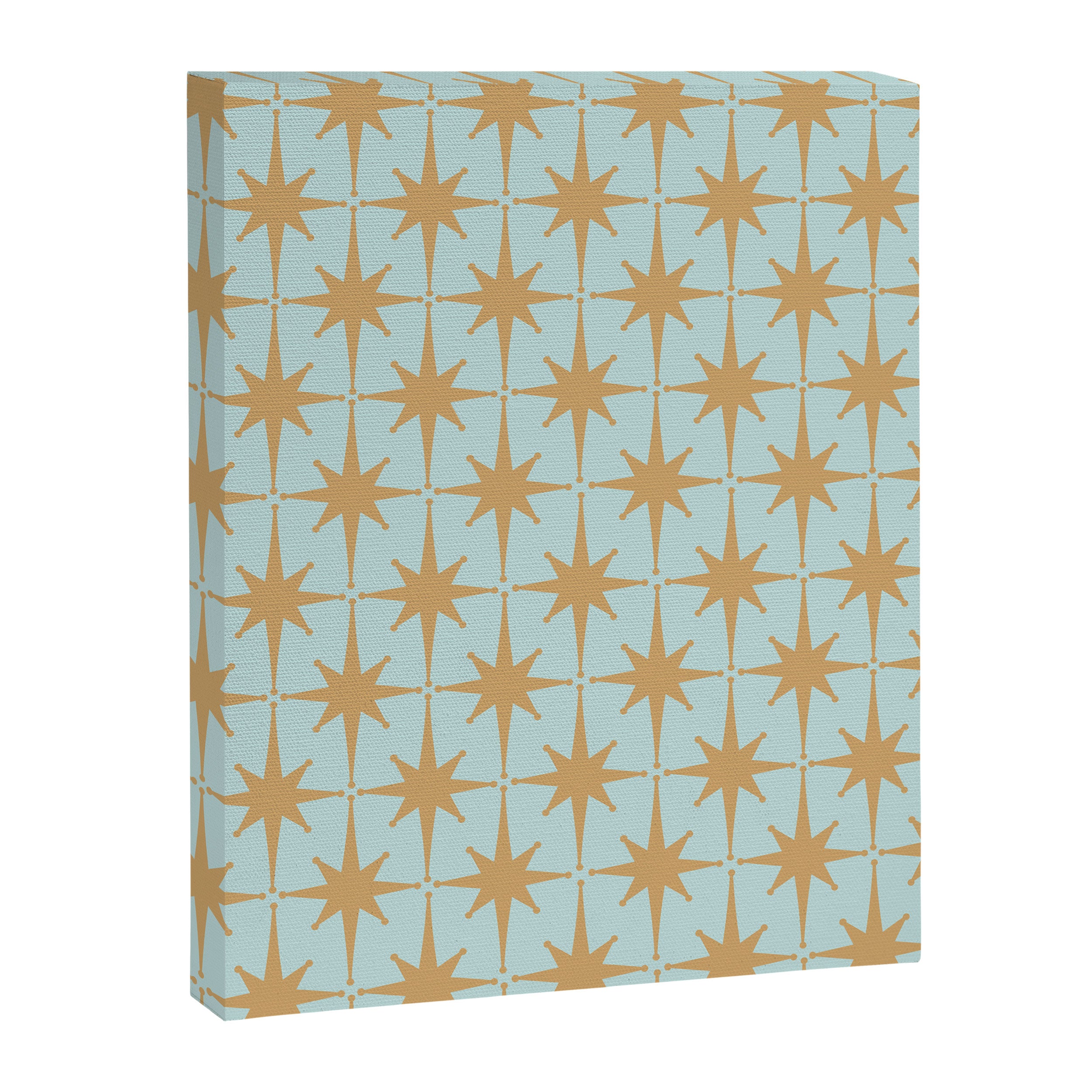 Mid Century Modern Starbursts - Atomic Age Pattern in Muted Gold and Pale Ice Blue Canvas Print Gallery Image 6