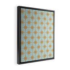 Mid Century Modern Starbursts - Atomic Age Pattern in Muted Gold and Pale Ice Blue Framed Canvas Print Gallery Image 2