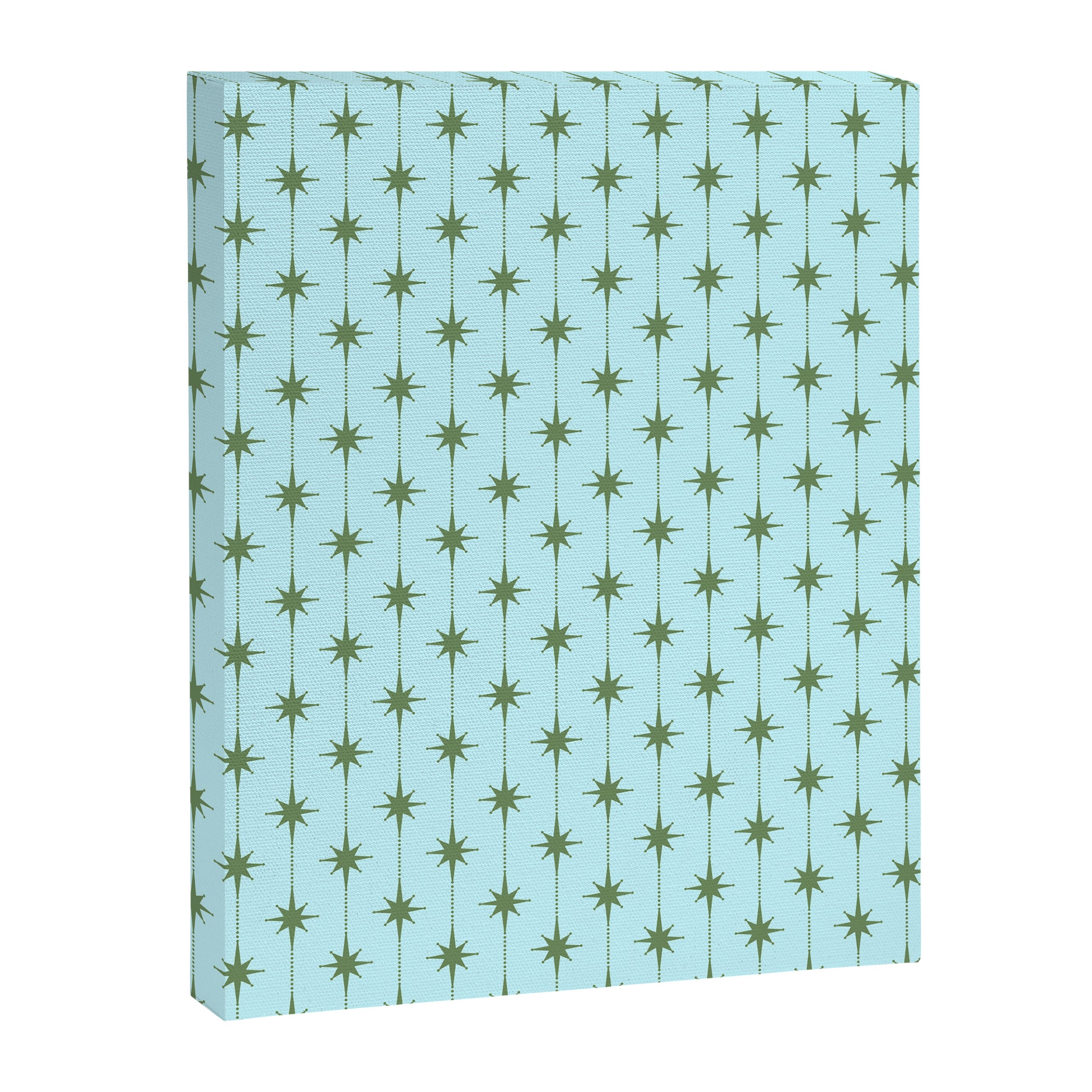 Mid Century Modern Stars and Dots Pattern in Light Aqua Blue and Olive Green Canvas Print Gallery Image 8
