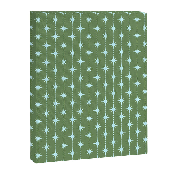 Mid Century Modern Stars and Dots Pattern in Olive Green and Light Ice Blue Canvas Print Gallery Image 1