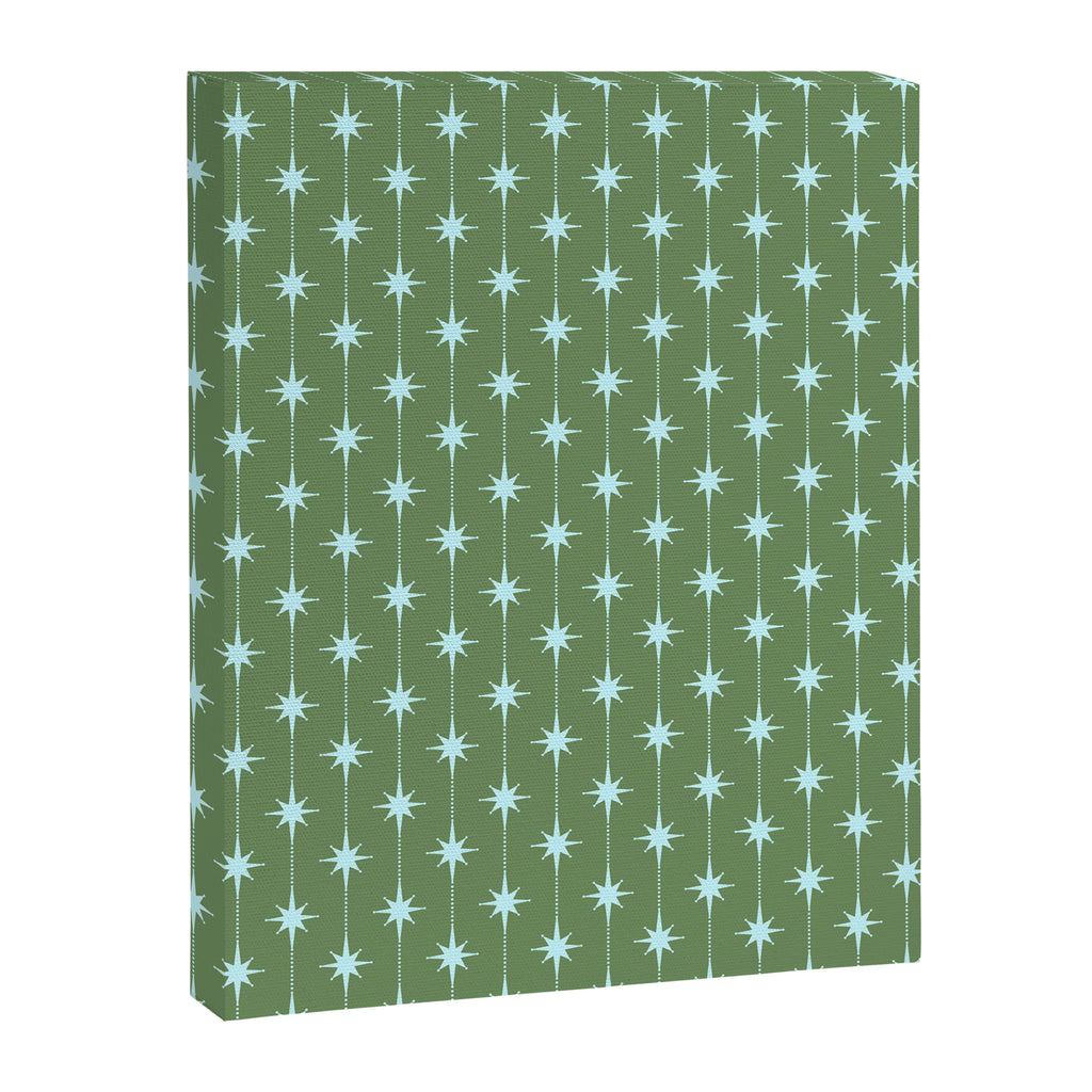 Mid Century Modern Stars and Dots Pattern in Olive Green and Light Ice Blue Canvas Print Gallery Image 8