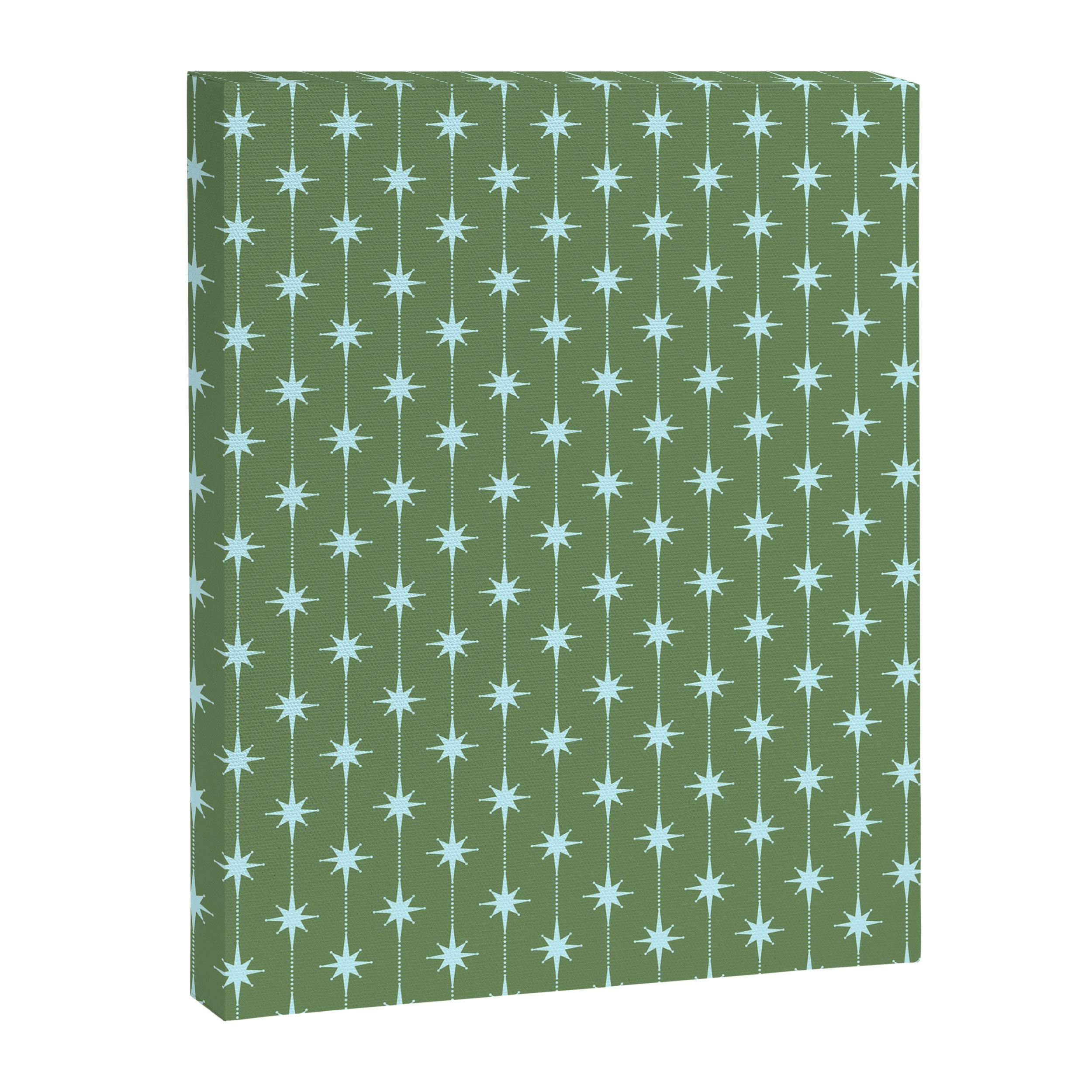 Mid Century Modern Stars and Dots Pattern in Olive Green and Light Ice Blue Canvas Print Gallery Image 8