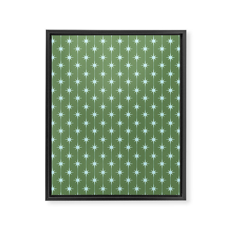 Mid Century Modern Stars and Dots Pattern in Olive Green and Light Ice Blue Framed Canvas Print Gallery Image 8