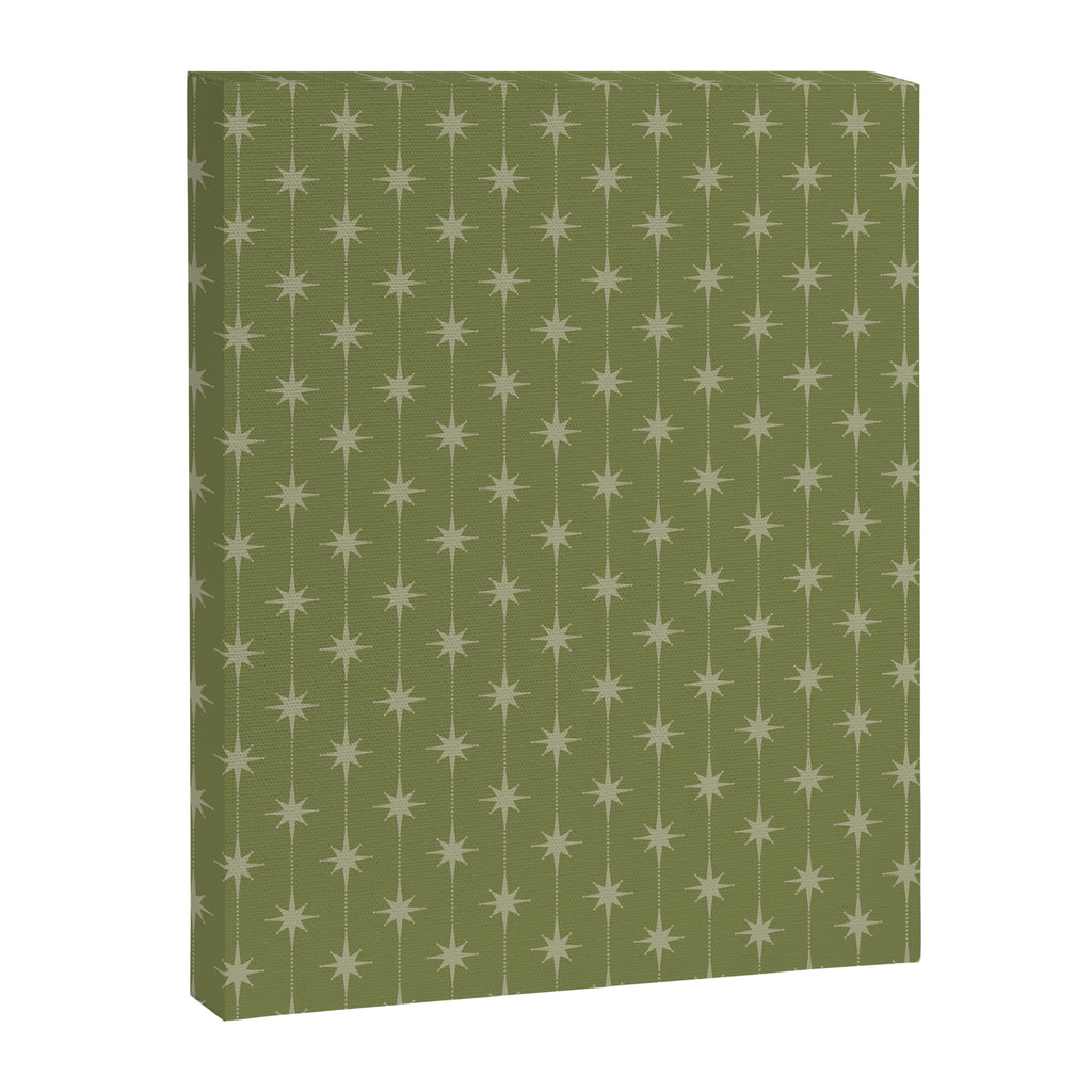 Mid Century Modern Stars and Dots Pattern in Olive Green Canvas Print Gallery Image 8