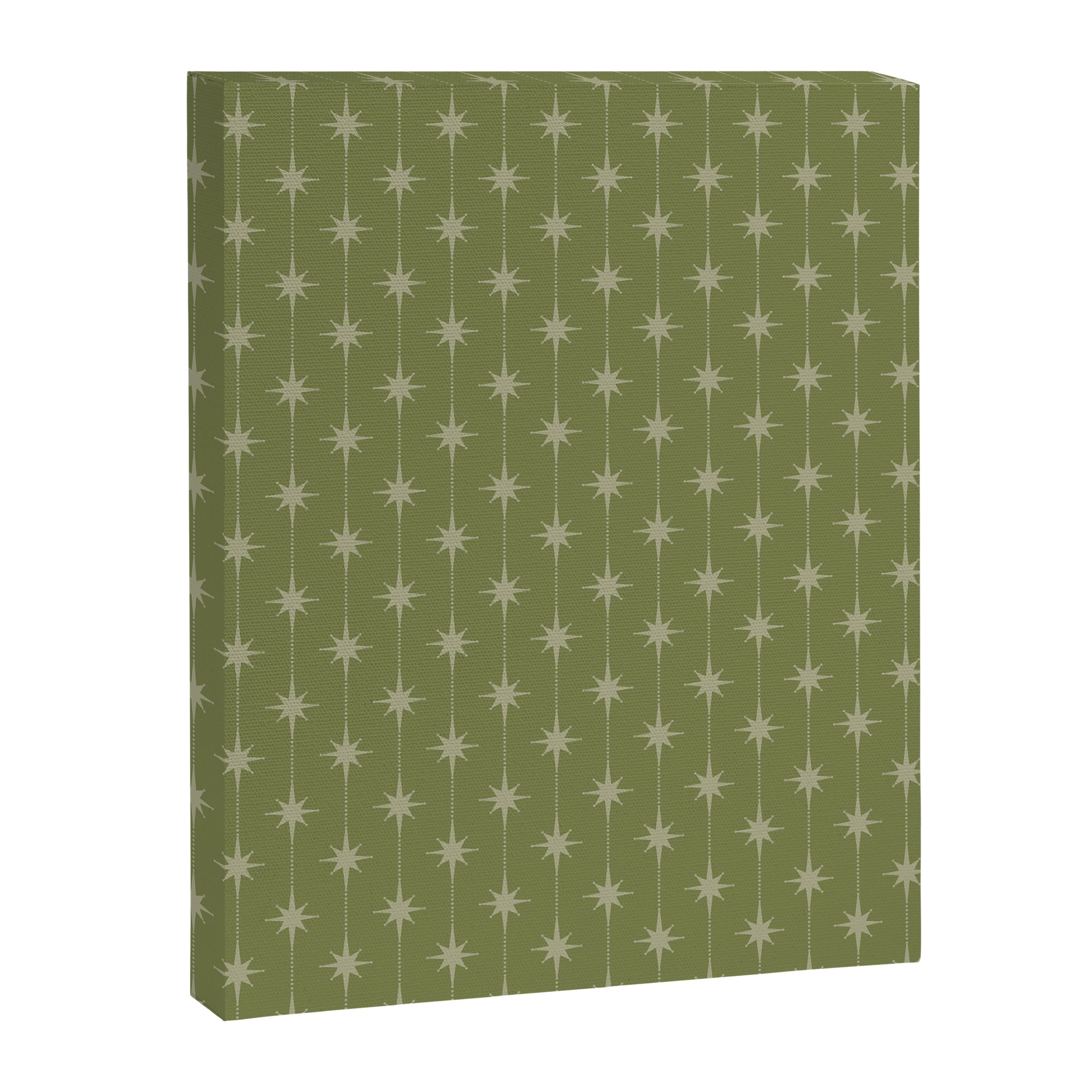 Mid Century Modern Stars and Dots Pattern in Olive Green Canvas Print Gallery Image 8