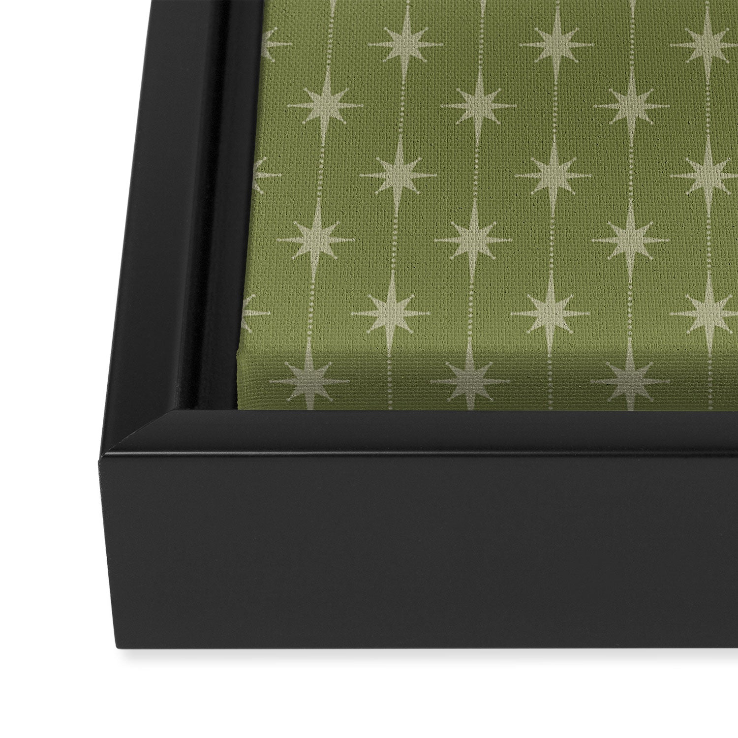 Mid Century Modern Stars and Dots Pattern in Olive Green Framed Canvas Print Gallery Image 3
