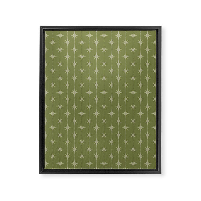 Mid Century Modern Stars and Dots Pattern in Olive Green Framed Canvas Print Gallery Image 8