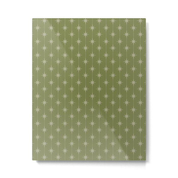 Mid Century Modern Stars and Dots Pattern in Olive Green Metal Print Gallery Image 1